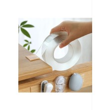 Ataby Çift Taraflı Şeffaf Nano Silikon Bant 18 mm 1 mt Güçlü Yapışkan Iz Bırakmaz Şeffaf Bant