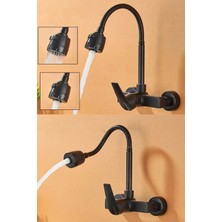 Moonshop 360 Derece Ayarlanır Döner Spiralli 2fonksiyonlu Mutfak Lavabo Eviye Batarya Borusu Siyah Krom Kobar