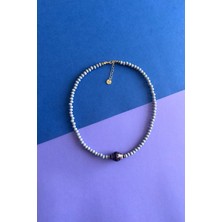 Merse Atelier Açık Gri Cam Kristal Boncuklu Hint Cam Boncuk Detaylı Kolye I No:01