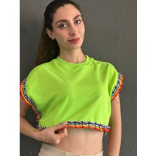Gönülden Tasarım Renkli Fırfırlı Kadın Penye Crop S Beden