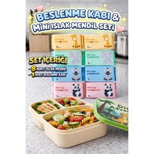 M&H 3 Bölmeli Beslenme Seti: 1 Adet Yemek Kabı ve 8 Adet Islak Mendil