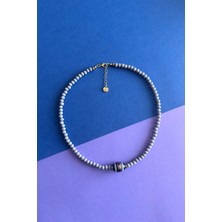 Merse Atelier Açık Gri Cam Kristal Boncuklu Hint Cam Boncuk Detaylı Kolye I No:02