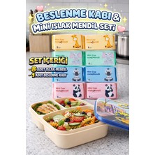 M&H 3 Bölmeli Beslenme Seti: 1 Adet Yemek Kabı ve 8 Adet Islak Mendil