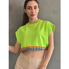 Gönülden Tasarım Renkli Frfırlı Penye Kadın Crop