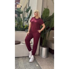 ViolettaXL Kadın Büyük Beden Paça Manşet Kısa Kol Likralı Kristal Viskon Takım