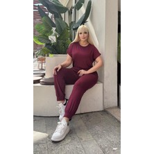 ViolettaXL Kadın Büyük Beden Paça Manşet Kısa Kol Likralı Kristal Viskon Takım