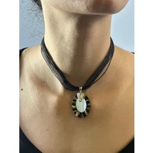 Gönülden Tasarım Sedef Taşlı Kurdeleli Kadın Kolye 18 cm