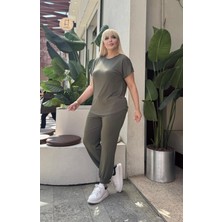 ViolettaXL Kadın Büyük Beden Paça Manşet Kısa Kol Likralı Kristal Viskon Takım