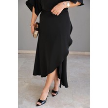 Purple By Banu Siyah Maxi Saten Elbise