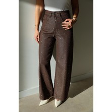 Purple By Banu Kahverengi Taşlı Jean Pantolon