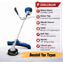 Bolat Benzinli 2 Zamanlı Yan Tırpan 2.3 Kw - 3 Hp Testere 65 cc Şaft Çapı 28 mm Yüksek Performanslı