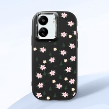 HONTINGA Poco C65 ile Uyumlu Kılıfı Kamera Korumalı Düşüme Önleyici Basitlik Siyah Yumuşak Silikon Telefon Kılıfı Çiçek Desenli K4-0234