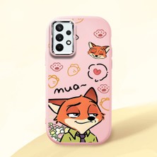 HONTINGA Samsung Galaxy A32 ile Uyumlu Kılıfı Kamera Korumalı Düşüme Önleyici Basitlik Pembe Yumuşak Silikon Telefon Kılıfı Tilki Desenli K4-0257