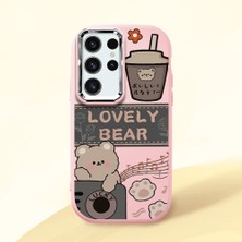 HONTINGA Samsung Galaxy S23 Ultra ile Uyumlu Kılıfı Kamera Korumalı Düşüme Önleyici Basitlik Pembe Yumuşak Silikon Telefon Kılıfı Şirin Ayı Desenli K4-0246