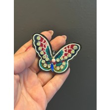 Gönülden Tasarım Ütü Ile Yapışan Nakış Işleme Zirkon Taşlı Kelebek Arma Dikiş Aplike 8x6 cm