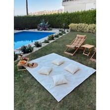 Nurgita Home %100 Pamuk Ham Keten Yer Masa Piknik Örtüsü Sofra Bezi (160 x 200) , 4 Minder (40 x 40) Set