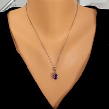 Nusret Takı 925 Ayar Gümüş Oval Büyük Boy Ametist Taşlı Kolye