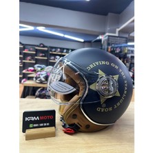 Nero TK06 Çenesiz Yarım Kask Antrasit Siyah Yıldız Desenli+ Baff Hediyeli