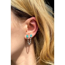 Spossy Silver Jewelry Tekli, Damla  Paraiba Taşlı Sallantılı Küpe