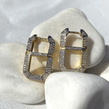 Spossy Silver Jewelry Ortası Çizgi Taşlı Küpe