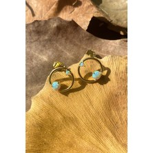 Spossy Silver Jewelry Opal Taşlı Yuvarlak Minimal Küpe