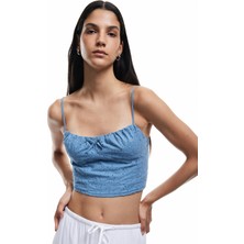 Koton Pamuklu Fiyonklu Ip Askılı Fisto Crop Kolsuz Bluz
