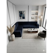 Bakırözü Home Premium Kadife Kumaş, Konforlu Yer Kanepesi ,modüler Şark Köşesi Takımı - Lacivert- L Set