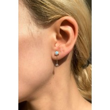 Spossy Silver Jewelry Opal Taşlı, Sallantılı Minimal Küpe