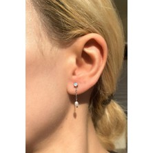 Spossy Silver Jewelry Opal Taşlı, Incili Sallantılı Minimal Küpe