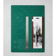 Desup Model A3 Kesim Matı Seti - Metal Cetvel ve Kretuar Maket Bıçağı 3 Parça