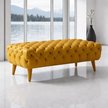 Smarto Relax Swiss Style Puf Adelboden Kapitone Puf,baby face Polyester Kaplama,Ahşap Ayaklı 100x50x45 cm Kapitone Puf,Ayaklı(sari)