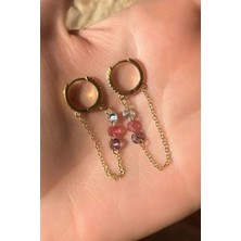 Spossy Silver Jewelry Renkli Taşlı, Sallantılı Minimal Halka Küpe