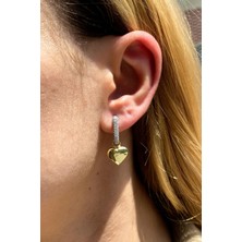 Spossy Silver Jewelry Taşlı Bombeli Kalp Küpe