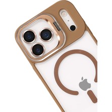 Gray Line Gry  Apple iPhone 17 Pro Max Remim Lensli Magsafe Standlı Kapak - Kahverengi Nel1