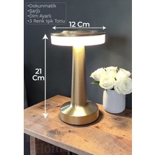 Brokoli Home Dokunmatik Masa ve Gece Lambası Dokunmatik Lamba Abajur LED Şarjlı Masa Lambası Ledli Masa Gold 21CM