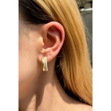 Spossy Silver Jewelry Yarısı Parlak Yarısı Taşlı Küpe