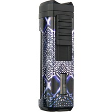 Quantoro Üç Torch Pürmüz Delicili Mavi Desenli Metal Puro Çakmağı