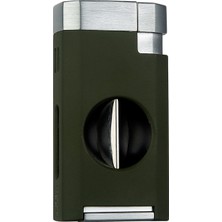Quantoro Çift Torch Pürmüz V-Cut Kesicili Yeşil-Gümüş Metal Puro Çakmağı