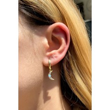 Spossy Silver Jewelry Opal Taşlı Ay Küpe