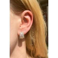 Spossy Silver Jewelry 3 Sıralı Taşlı C Küpe