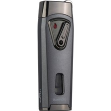 Quantoro Çift Torch Pürmüz Gunmetal-Gümüş Metal Puro Çakmağı