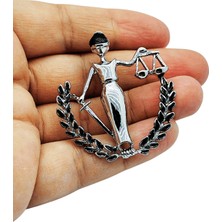 BB Bi Butik Shop Gümüş Işıltılı Themis Adalet Tanrıçası Broşu - Defne Dalı Detaylı Hukukçu Yaka Iğnesi