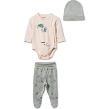 BabyCosy Organic Wear Bebek 3’lü Takım (Pantolon, Uzun Kol T-Shirt, Şapka), Bebek ve Yenidoğan Serisi - CSY8204