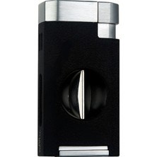 Quantoro Çift Torch Pürmüz V-Cut Kesicili Siyah-Gümüş Metal Puro Çakmağı