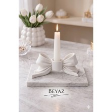 Dekoratif Fiyonklu Mumluk  Beyaz