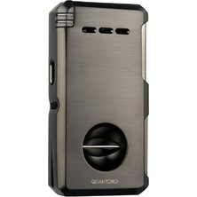 Quantoro Çift Torch Pürmüz V-Cut/delicili/iğneli Gunmetal Metal Puro Çakmağı