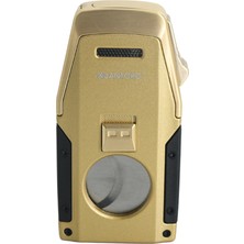 Quantoro Çift Torch Pürmüz Düz Kesici/delicili Gold Metal Puro Çakmağı