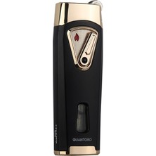 Quantoro Çift Torch Pürmüz Siyah-Gold Metal Puro Çakmağı