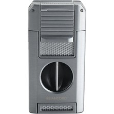 Quantoro Çift Torch Pürmüz V-Cut/delicili/iğneli Gümüş Metal Puro Çakmağı
