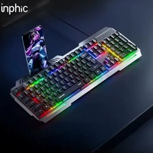 Najmaddin.com Inphic K2 USB Kablolu Oyun Klavyesi 104-KEY Sessiz Oyun Klavyesi Bilgisayar Laptop Için Cep Telefonu Yerleştirme ALANI-(5775)